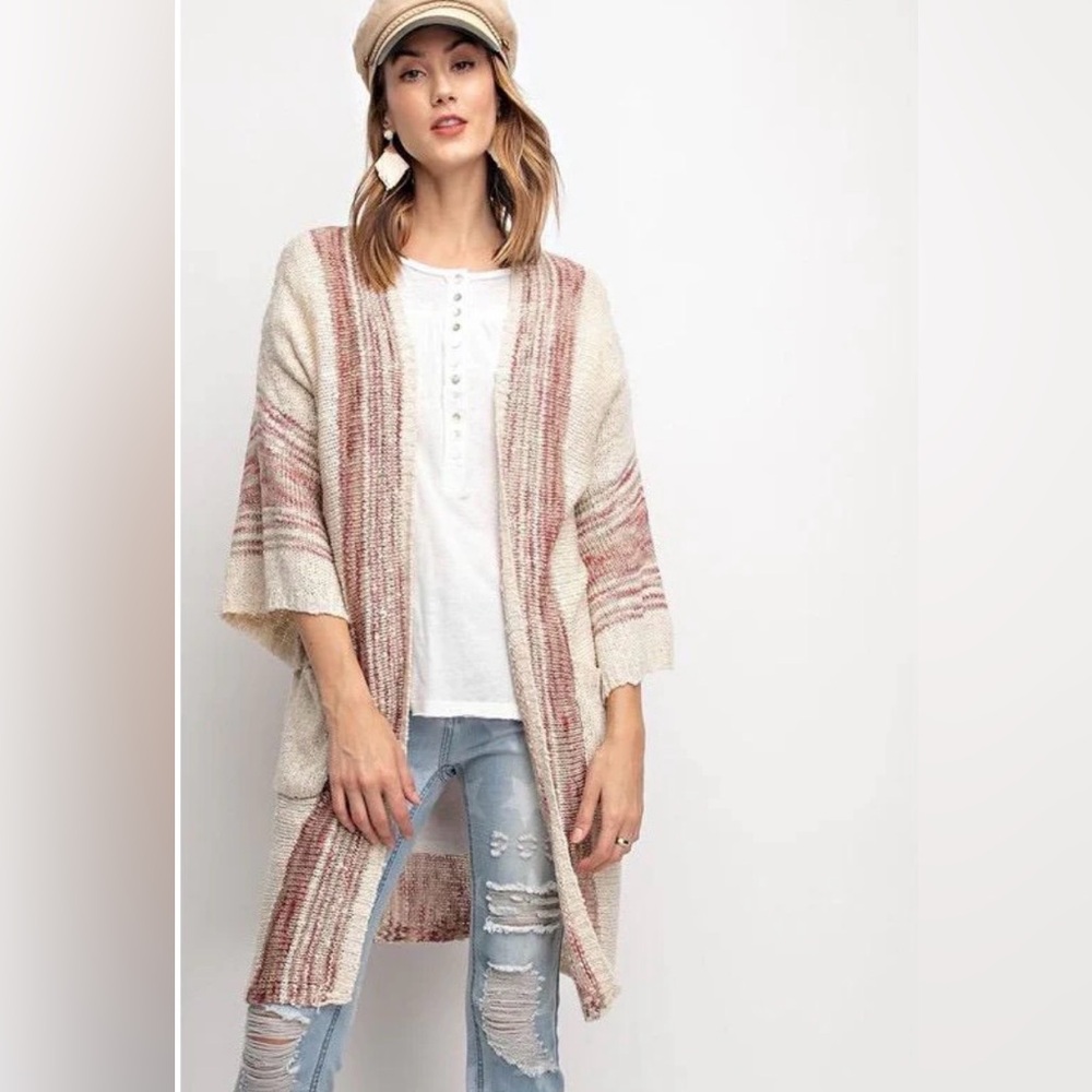 Easel Cream Striped Cardigan Bell‎ Sleeved